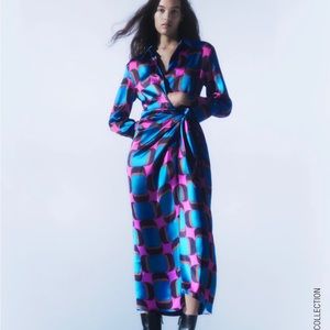 Zara Blue and Pink Geometric Midi Dress